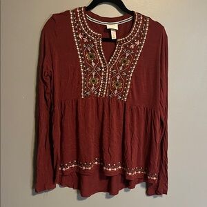 Knox Rose Burgundy Embroidered Blouse